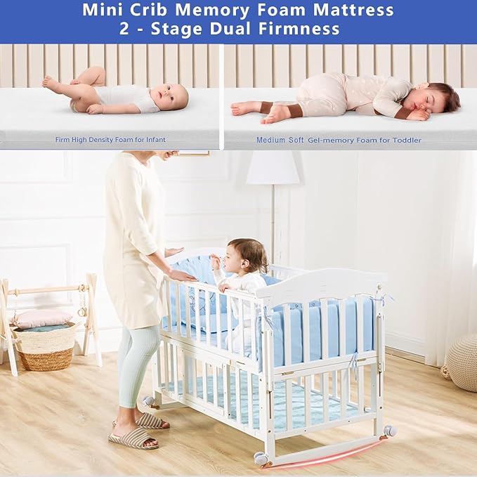 Portable Mini Baby Crib 4 in 1 with Memory Foam Mattress(38"by24") Included, Cunas para Bebes 2026 Convertible Crib 6 in1 with Foldable Storage Baby Playpen Bassinet Bedside Sleeper Bed(White)
