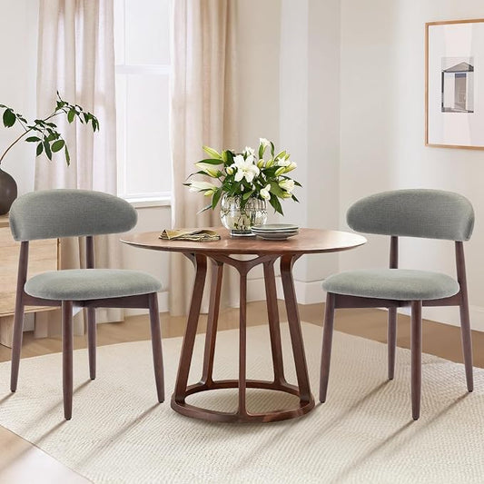 COLAMY Wooden Dining Room Chairs Set of 2, Modern Upholstered Fabric Dining Chairs, Farmhouse Kitchen Side Chair with Foot Pegs, Green