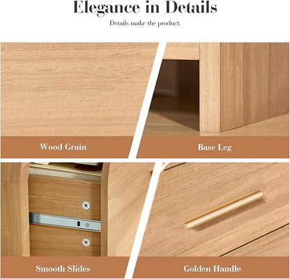Night Stand Set of 2 [Unique Curved Profile] [FSC-Certified Wooden Board] 3-Drawer Nightstand 26.7" H Metal Handle Modern Sturdy Bedside Table Side Table End Table