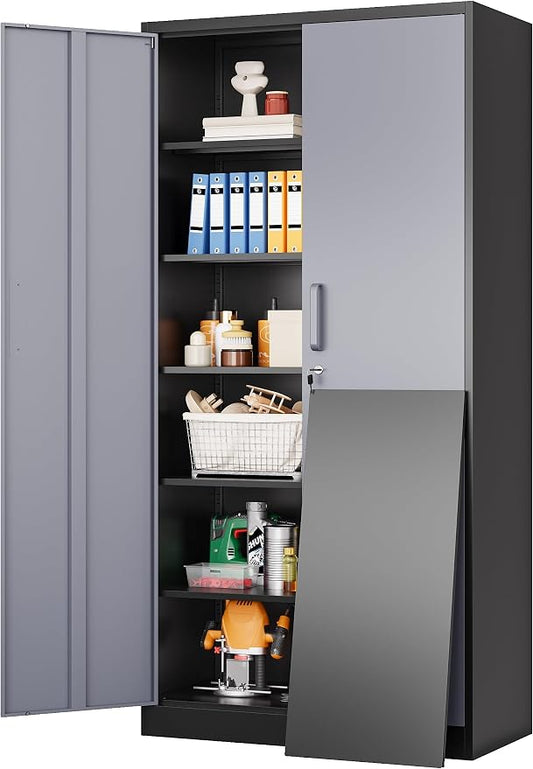 SISESOL Wide & Deep Metal Storage Cabinet with 5 Adjustable Shelf,72" Tall Garage Storage Cabinet with Lock,Metal Cabinets with Locking Doors,Lockable Steel Cabinets for Home,Office,Garage Locker