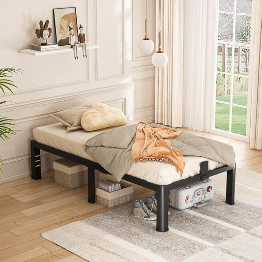 Bilily 14 Inch Twin Bed Frame Metal Platform with Round Corner Legs,3500 LBS Heavy Duty Steel Slats Support,Headboard Compatible,No Box Spring Needed,Easy Assembly,Mattress Retainer,Underbed Storage