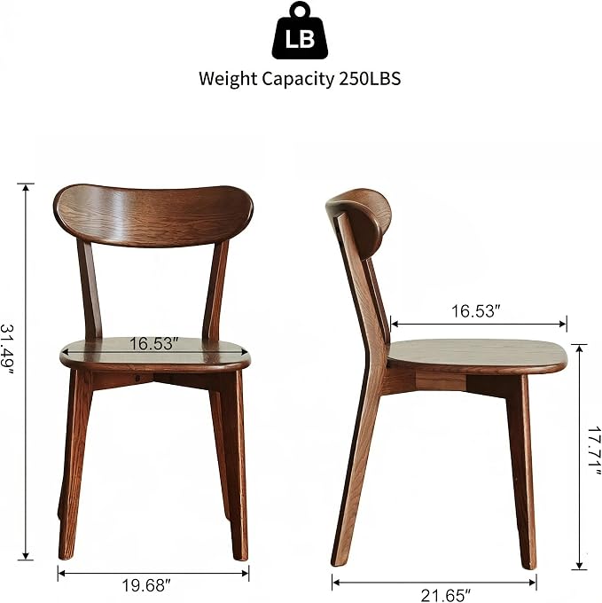 Solid Wood Dining Chairs,Mid Century Modern Dining Chairs with Comfortable Curved Backrest,Wood Chairs for Kitchen,Dining Room (2, Walnut Color)