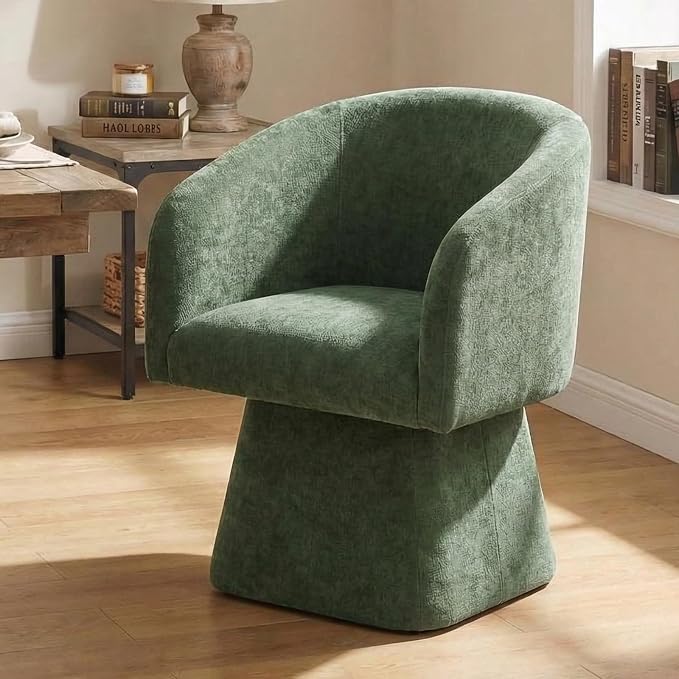 VKNOW Upholstered Swivel Dining Chairs Set of 1, Modern Dining Room Chairs with Barrel Back, Accent Arm Chair for Dining Room, Living Room, Bedroom, Vanity, Green