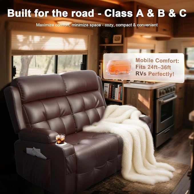 Loveseat Recliner, Massage Reclining Loveseat with USB Port, Storage, Cup Holders, Manual Reclining Sofa Without Console, Wall Hugger Space-Saving Recliner Couch for Living Room, RV, Apartment
