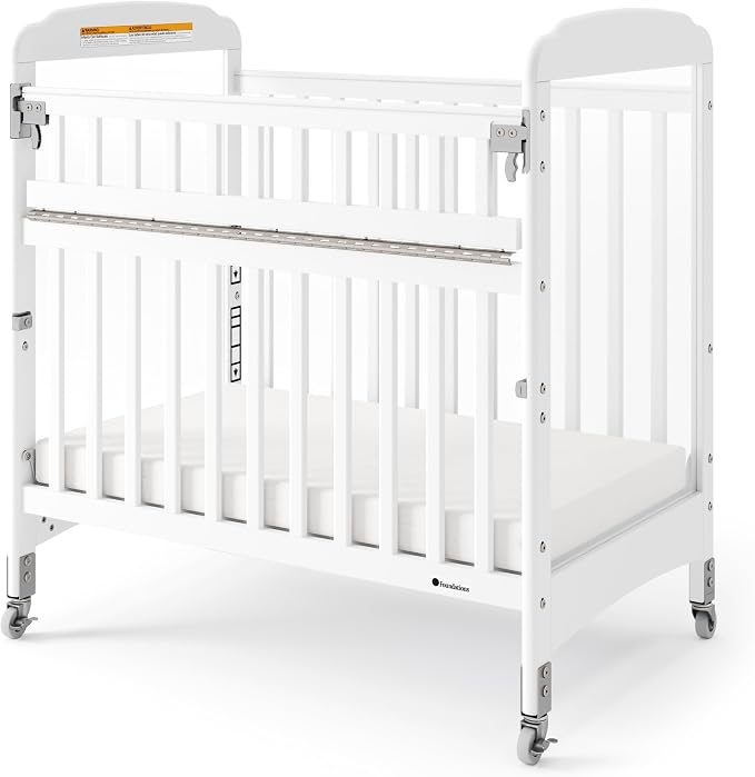 Foundations Serenity SafeReach Clearview Crib, White, Adjustable Mattress Board, Compact Wooden Baby Crib, Clear End Panels for Child Visibility, Includes 3” Foam Mattress