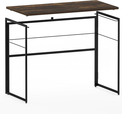 Furinno Riau No Tool/No Assembly/Folding Metal Frame Computer Desk, Rustic Oak/Black, 39 Inch