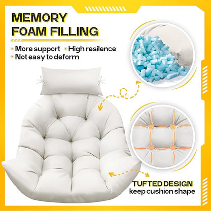 MAGIC ELEPHANT Egg Chair Cushion, Memory Foam Hanging Egg Chair Cushion Replacement, Indoor Outdoor Hammock Basket Swing Cushion with Headrest (Antique White)