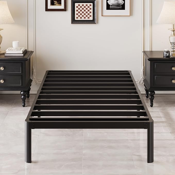 Lutown-Teen 10 Inch Twin Bed Frames with Rounded Corner Legs, 1000 LBS Heavy Duty Metal Twin Platform Bed Frame with Steel Slats Support, No Box Spring Needed, Noise Free, Easy Assembly