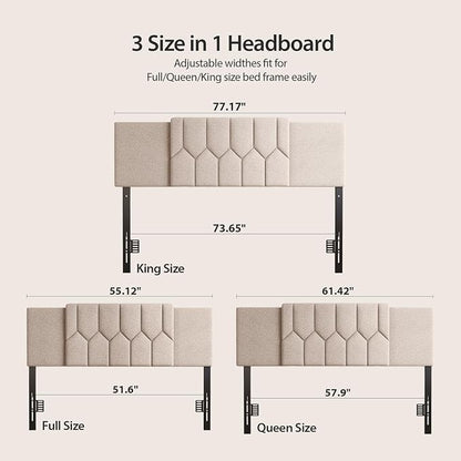 Upholstered Tufted Headboard, 3 in 1 Headboard for Full/Queen/King Size Bed, Height & Width Adjustable Head Board, Attach Frame, Study & Comfortable, Ideal for Bedroom, Dorm, Guest Room, Beige