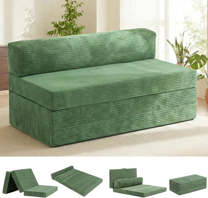 5-in-1 Convertible Sofa Bed, Boneless Couch Loveseat with Removable Cushions & Washable Cover, Futon Sofa Bed with Handle, Pull Out Couch for Small Spaces, Queen Size, Green
