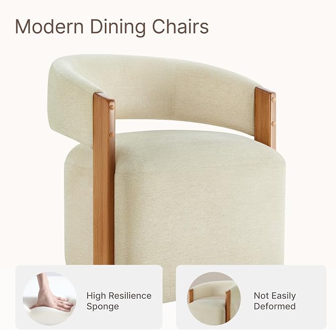 KISLOT Upholstered Dining Chairs Set of 2, Modern Wooden Arm Kitchen & Dining Room Chairs with Hidden Casters, Fabric Padded Rolling Chairs, Sturdy Wood Frame, 300 lbs Capacity, Sand