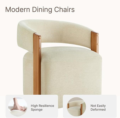 KISLOT Upholstered Dining Chairs Set of 2, Modern Wooden Arm Kitchen & Dining Room Chairs with Hidden Casters, Fabric Padded Rolling Chairs, Sturdy Wood Frame, 300 lbs Capacity, Sand