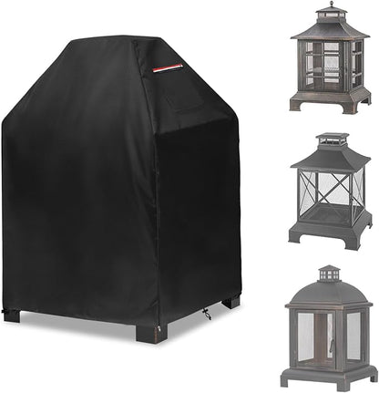 Outdoor Fireplace Cover,Heavy Duty 600D Square Chiminea Fireplace Cover,Pagoda Fire Pit Cover,25" L x 25" W x 39" H,Black.
