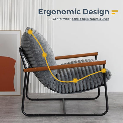 MAXYOYO Accent Chair, Sherpa Arm Chair for Living Room, Mid Century Modern Accent Chairs, Boucle Reading Bedroom Chair, Teddy Armchair, Wooden Arms Metal Frame
