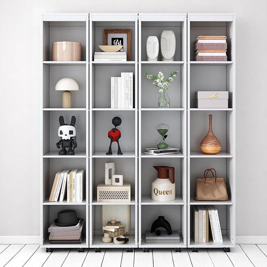 MERITLINE Queen Murphy Bed Cabinet with Storage Bookshelf Bookcase, Wood Hidden Foldable White Murphy Wall Bed with Storage Shelves for Adults