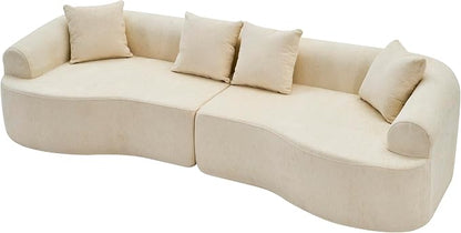 Curved Boneless Sofa Couches 4-Seat Tight Backrest Couch for Living Room Bedroom, Boneless Cloud Sofa with 4 Pillows, Floor Sofa in A Box No Assembly Required