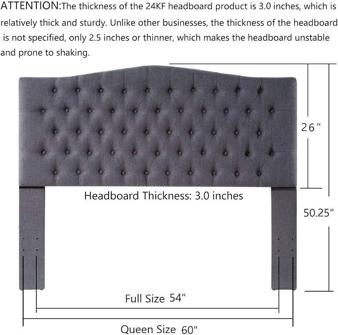 24KF Upholstered Tufted Button Linen Fabric Headboard,Comfortable Fashional Headboard Queen/Full Size,Dark Gray
