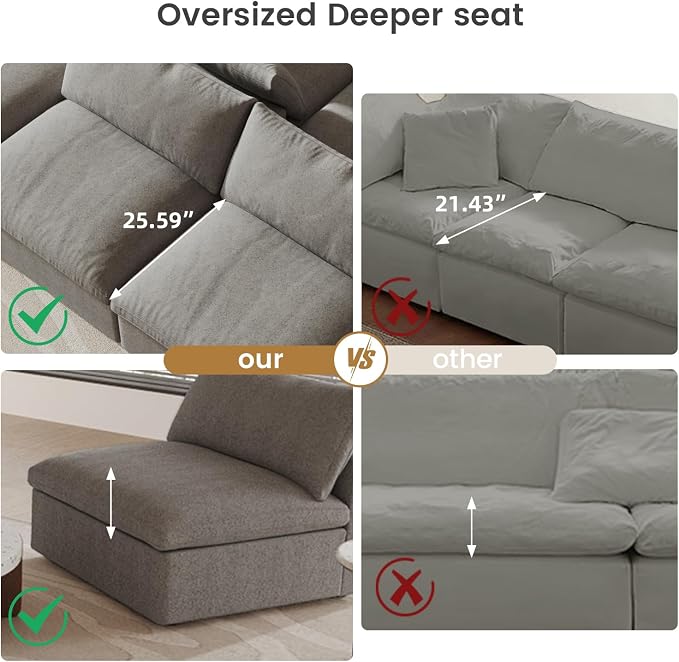 Cloud Modular Sectional Sofa Couch,120.45" U Shaped Convertible Couches with Storage Ottoman for Living Room,Minimalist Deep Sofa Couches,Sofa Covers Washable&Replaceable