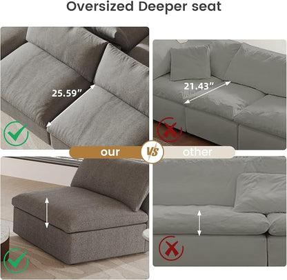 Cloud Modular Sectional Sofa Couch,120.45" U Shaped Convertible Couches with Storage Ottoman for Living Room,Minimalist Deep Sofa Couches,Sofa Covers Washable&Replaceable