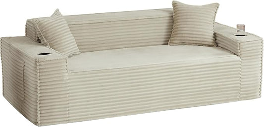 80.7" Boneless Sofa Couches with Cup Holder,3 Seat Couch with Side Pocket, Cloud Couch for Compact Living Rooms, Apartments (Camel, 3 Seat Sofa)