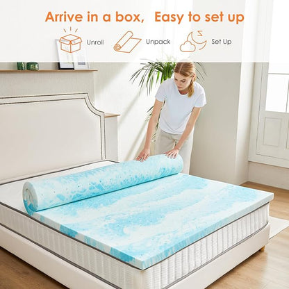 Sweetcrispy Mattress Topper King, 2 Inch Thick Memory Foam Gel Infused Cooling Pad for Pressure Relieve for King Size Bed, Sleeper Sofa, RV, Camper, CertiPUR US Certified, Ventilated and Breathable