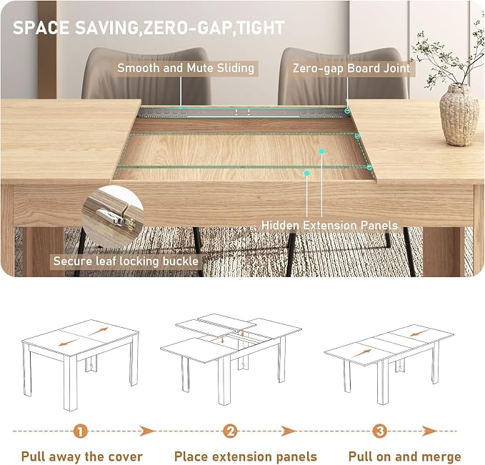 59"-86" Extendable Dining Table for 6-8 Person, Wooden Dining Room Table, Modern Extendable Table for Gatherings, Meeting for Small Kitchens, Dining Office Areas(Natural)