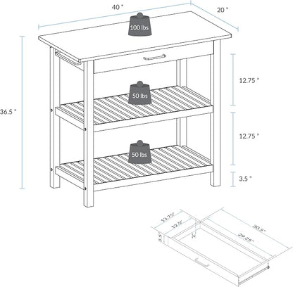 Kitchen Island with Solid Wood Top, Natural/Hunter Green
