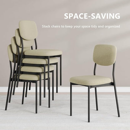 Einhomn Upholstered Dining Chairs Set, Modern Stackable Dining Room Chairs with Soft Velvet Backrest, Kitchen Chairs with Sturdy Metal Legs for Living Room, Restaurant, Set of 6,Beige Linen