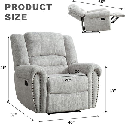 INZOY Recliner Chair, Heavy Duty Manual Reclining Sofa Single Lounge Sofa for Living Room, Home Theater Seating, Grey White