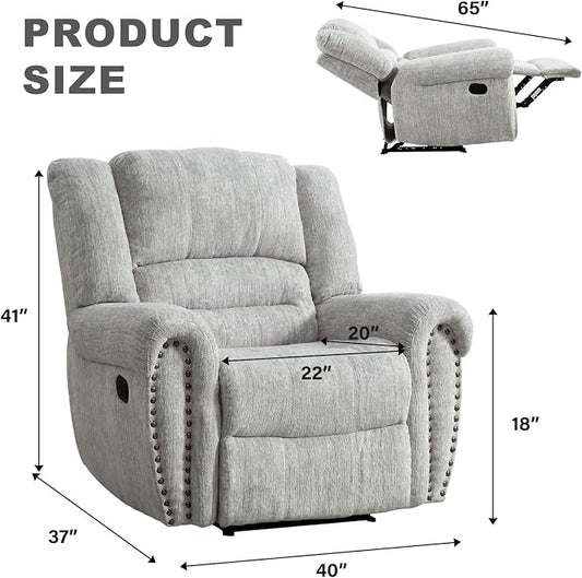 INZOY Recliner Chair, Heavy Duty Manual Reclining Sofa Single Lounge Sofa for Living Room, Home Theater Seating, Grey White