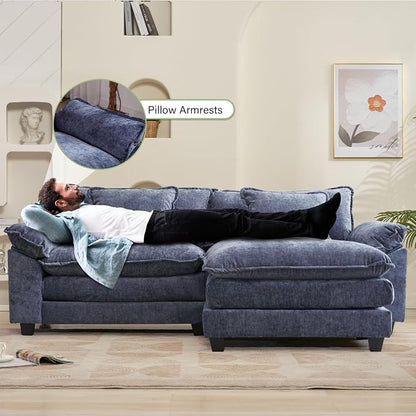 Oprisen 86" Modular Sectional Sofa, Comfy Cloud Couch Sectional Sofa with Ottoman, Chenille Sofa Sleeper Deep Seat Sofa with Throw Pillows for Living Room (Blue, 86"- L Shape)
