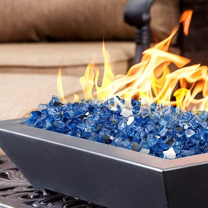 Onlyfire 10 lbs Fire Glass Rocks 1/2 Inch, Reflective Tempered Glass for Propane Fire Pit & Gas Fireplace, High Luster Firepit Glass Stones for Fire Table, Pacific Blue (Multicolor Options Available)