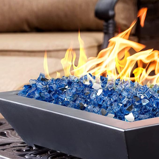 Onlyfire 10 lbs Fire Glass Rocks 1/4 Inch – Upgraded Alternative to Lava Rocks for Fire Pit, Reflective Glass for Propane Gas Fireplace, High Luster Firepit Glass Stones for Fire Table, Pacific Blue