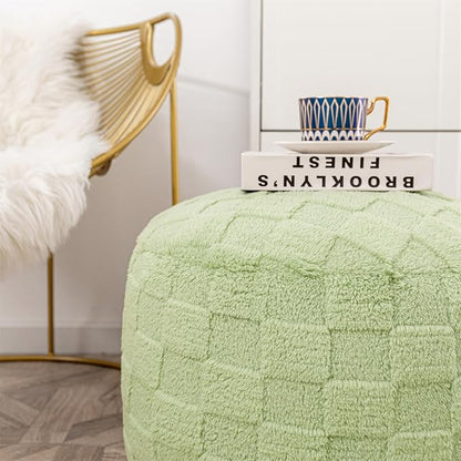 Round Pouf Ottoman 20 x 20 x 14 Inches Boho Poof Home Decor Floor Pouffe Ottoman Foot Rest for Couch Sofa Bean Bag Chairs Living Room Bedroom (Grass Green)