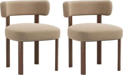 Wooden Dining Chairs Set of 2, Upholstered Kitchen Chairs with Solid Wood Legs, Mid Century Dining Room Chair with Ergonomic Curved Backrest for Kitchen Dining Vanity, Camel