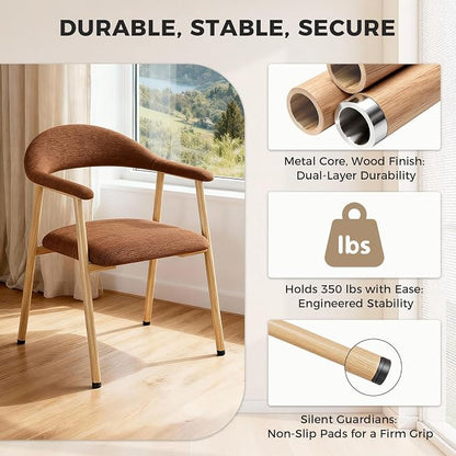 DUMOS Dining Chairs Set of 2, Linen Fabric Upholstered Kitchen Side Chairs with Curved Backrest & Metal Legs, Modern Farmhouse Accent Chair for Dining Room Kitchen Living Room Cafe, Orange
