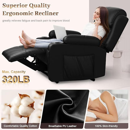 Extra Wide Seat Recliner Chair with Heat and Back Massage, Electric Power Oversized Reclining Chair Infinite Position with Storage Armrests & 2 Cup Holders for Living Room, Manual Recliners