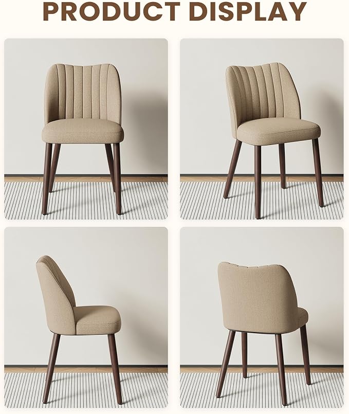 Upholstered Dining Chairs Set of 4, Modern Fabric Dining Chairs with Curved Backrest & Solid Rubber Wood Legs, Padded Kitchen Dining Room Chairs for Restaurant Cafe, Camel