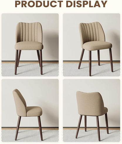 Upholstered Dining Chairs Set of 4, Modern Fabric Dining Chairs with Curved Backrest & Solid Rubber Wood Legs, Padded Kitchen Dining Room Chairs for Restaurant Cafe, Camel