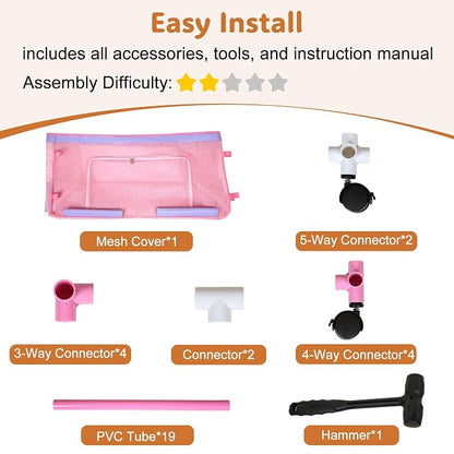 FIOBEE Toy Box for Girls Boys with See-Through Mesh & 360° Rotating Wheels Toy Chest Organizer Easy Install Stuffed Animal Storage for Nursery Playroom Toy Storage Bin, Pink