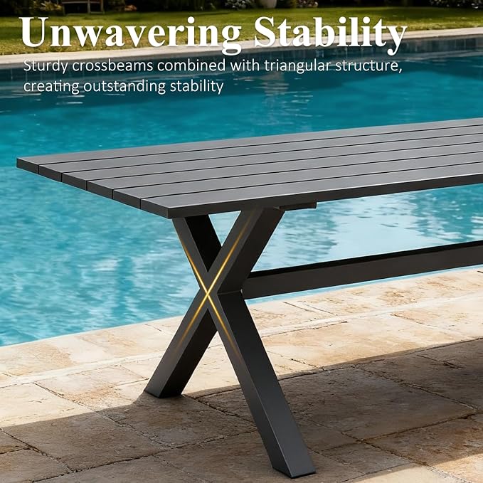 LayinSun 9 Pieces Outdoor Patio Dining Set, Aluminium Rectangular Dining Table and Wicker Rattan Chairs Set for Outside Backyard, Poolside