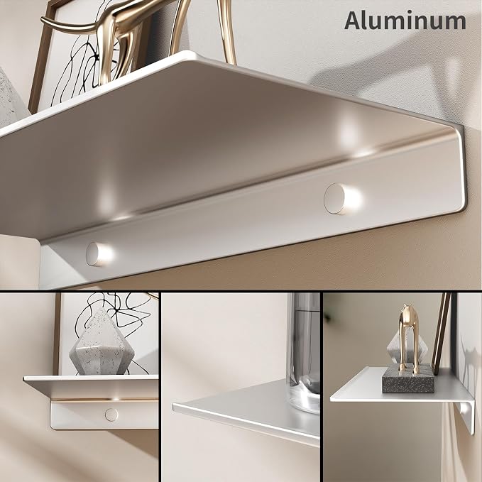 Danpoo 8 inch Small Floating Shelf for Wall Organizer & Storage, Mini Display Shelf, Metal Wall Shelf for Bathroom, Living Room, Kitchen, Bedroom(Silver)