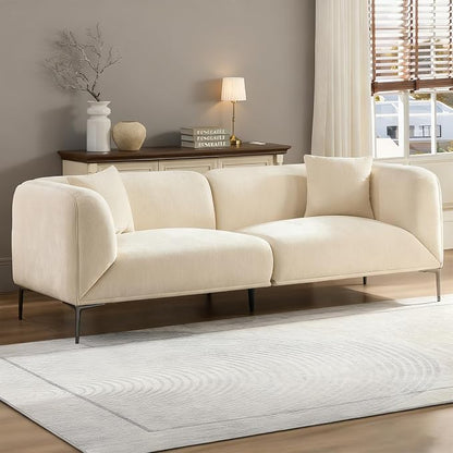 82.68" Modern Luxury Fabric Sofa Couch with Metal Legs, Upholstered 3-Seater Sofa for Living Room, Easy Assembly Contemporary Linen Couch, Stylish Comfort Seating for Apartment & Home(White)