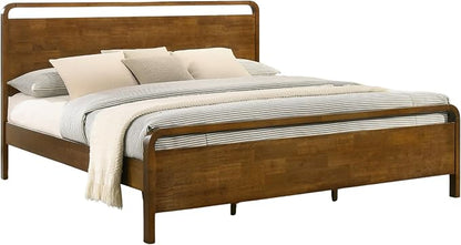 Roundhill Furniture Eldren Wood Bedroom Set, King Platform Bed with Two Nightstands in Walnut Finish