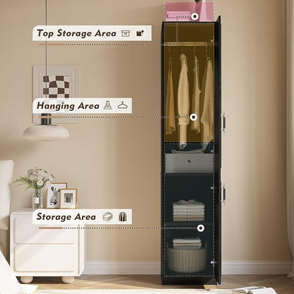 MEISSALIVVE Armoire Wardrobe Closet with 2 Door & Shelves, 74.8" Large Wardrobe Cabinet with Hanging Rod, Freestanding Modern Bedroom Armoire Storage Cabinet, Black