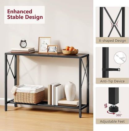 Tajsoon Console Table 41.8”, 2-Tier Industrial entryway Table, Narrow Sofa Table with Shelves, Entrance Table for Entryway, Hallway, Living Room, Foyer, Corridor, Office, Rustic Brown