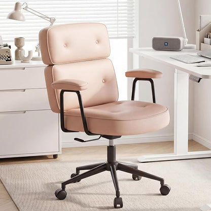 OLIXIS Ergonomic Home Office Desk Chair, PU Leather Computer Chair with Lumbar Support Adjustable Height Rolling Swivel Executive Task Armrests, Hot Pink