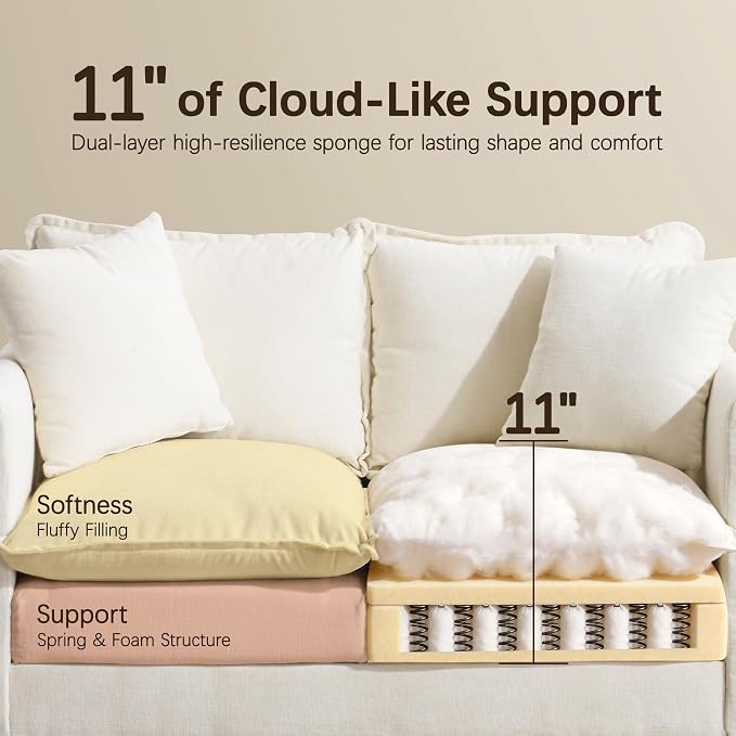 52" Loveseat Sofa, L-Shaped Cloud Couch with Ottoman, Comfy Chenille Love Seat with 2 Pillows, Small Loveseat for Small Spaces, Living Room, Bedroom,Apartment and Office, Beige