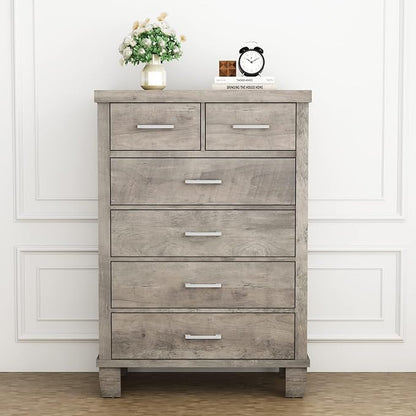 Garvee Dresser for Bedroom with 6 Drawers, 45 in Tall Grey Dressers & Chests of Drawers with Storage, Wooden Storage Organizer Dressers for Closet, Large Drawer Dresser for Living Room, Entryway
