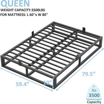 Bilily 10 Inch Queen Bed Frame with Steel Slat Support,Low Profile Queen Metal Platform Bed Frame Support Mattress Foundation,Heavy Duty,No Box Spring Needed,Easy Assembly,Noise Free